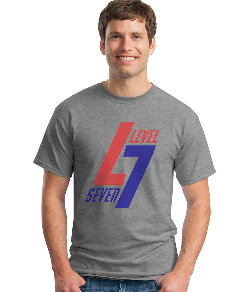 man wearing gray t-shirt with fake logo